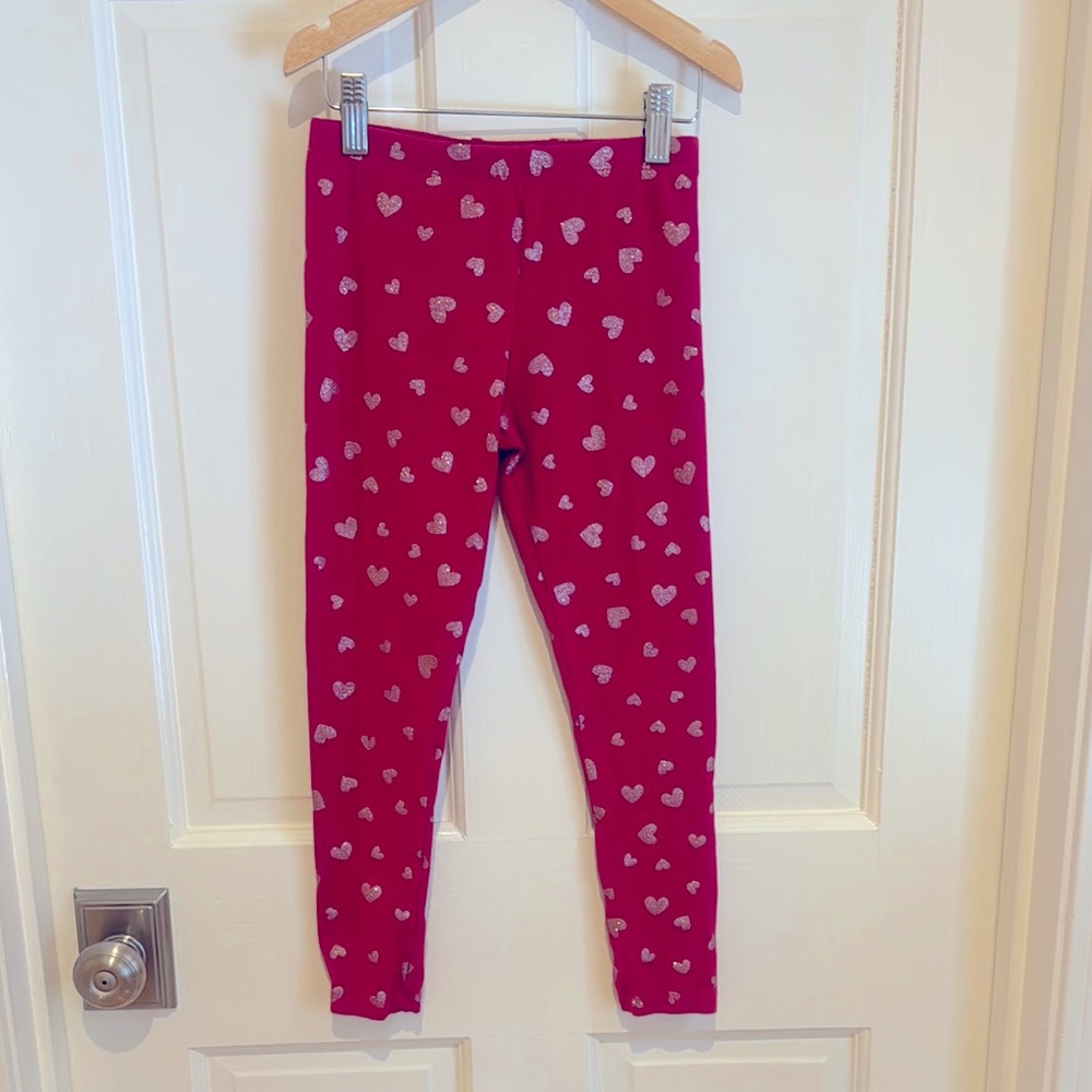 Girls sparkly heart leggings size M 7/8